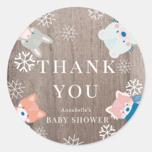 Woodland Animals Sneeuwvlokken Hout Baby shower Ronde Sticker