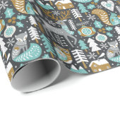 Woodland Animals Sneeuwvlokken Scandinavische Kers Cadeaupapier (Rol Hoek)