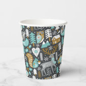Woodland Animals Sneeuwvlokken Scandinavische Kers Papieren Bekers (Achterkant)