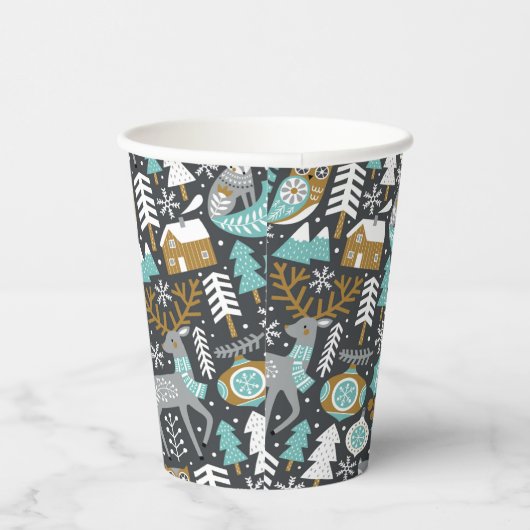 Woodland Animals Sneeuwvlokken Scandinavische Kers Papieren Bekers (Rechts)