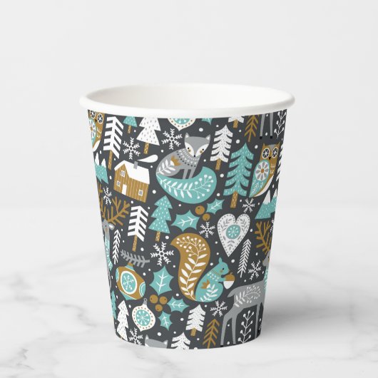 Woodland Animals Sneeuwvlokken Scandinavische Kers Papieren Bekers (Voorkant)