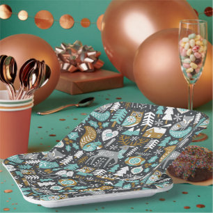 Woodland Animals Sneeuwvlokken Scandinavische Kers Papieren Bordje