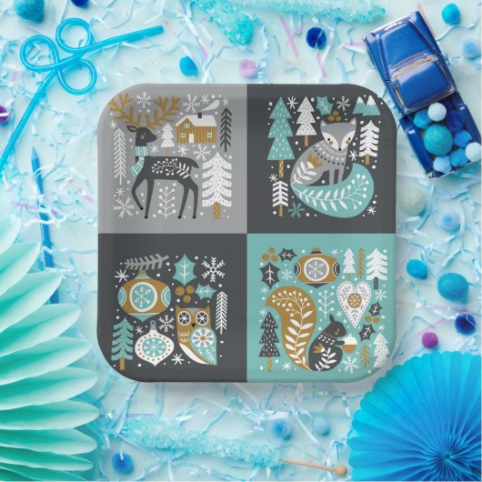 Woodland Animals Sneeuwvlokken Scandinavische Kers Papieren Bordje (Feest)