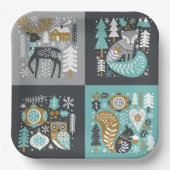 Woodland Animals Sneeuwvlokken Scandinavische Kers Papieren Bordje (Voorkant)