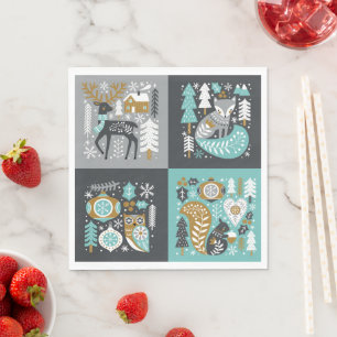 Woodland Animals Sneeuwvlokken Scandinavische Kers Servet