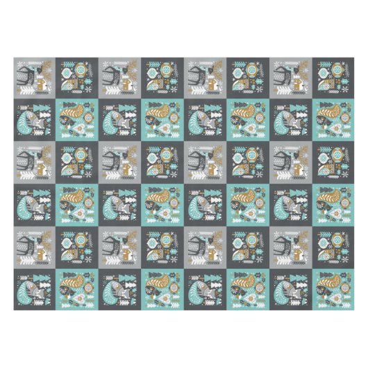 Woodland Animals Sneeuwvlokken Scandinavische Kers Tafelkleed (Voorkant (Horizontaal))