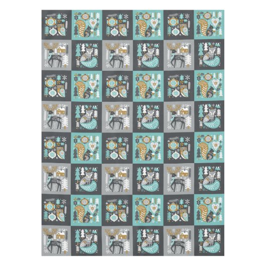 Woodland Animals Sneeuwvlokken Scandinavische Kers Tafelkleed (Voorkant)