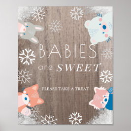 Woodland Animals Snow Baby shower Sweet Treat Sign Poster