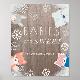 Woodland Animals Snow Baby shower Sweet Treat Sign Poster