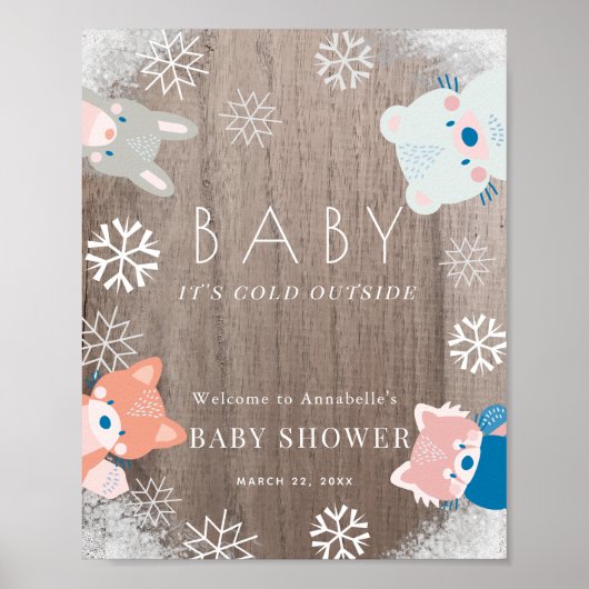 Woodland Animals Snow Baby shower Welkomstteken Poster (Voorkant)