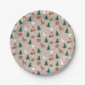 Woodland Animals Snow Covered Trees Pattern Papieren Bordje (Voorkant)