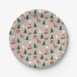 Woodland Animals Snow Covered Trees Pattern Papieren Bordje