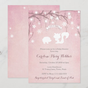 Woodland Animals Snow Scene Baby shower voor Girl Kaart