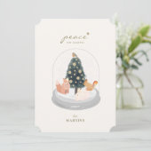Woodland Animals Snow Wereldbol Gouden Kerst Kaart (Staand voorkant)