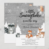 Woodland Animals Snowflake Baby shower Kaart (Voorkant / Achterkant)