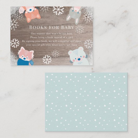 Woodland Animals Snowflake Blue Book Request Informatiekaartje (Voorkant / Achterkant)