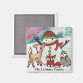 Woodland Animals Snowman Familienaam Magneet (Voorkant / Achterkant)