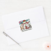 Woodland Animals Snowman Familienaam Vierkante Sticker (Envelop)