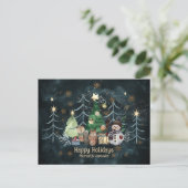 Woodland Animals Snowman Kerst Blauwgroen blauw Briefkaart (Staand voorkant)
