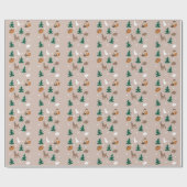 Woodland Animals Snowy Pine Trees Snowflakes Cadeaupapier (Vlak)