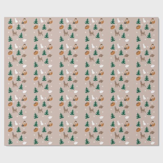 Woodland Animals Snowy Pine Trees Snowflakes Cadeaupapier (Vlak)