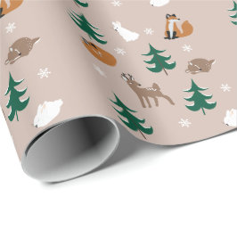 Woodland Animals Snowy Pine Trees Snowflakes Cadeaupapier