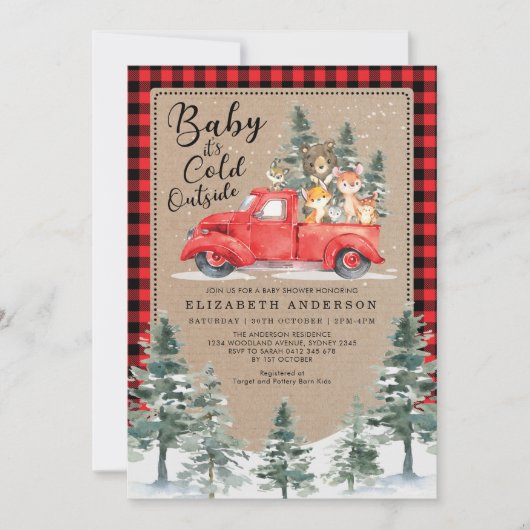 Woodland Animals Snowy Winter Baby shower rijden v Kaart (Voorkant)