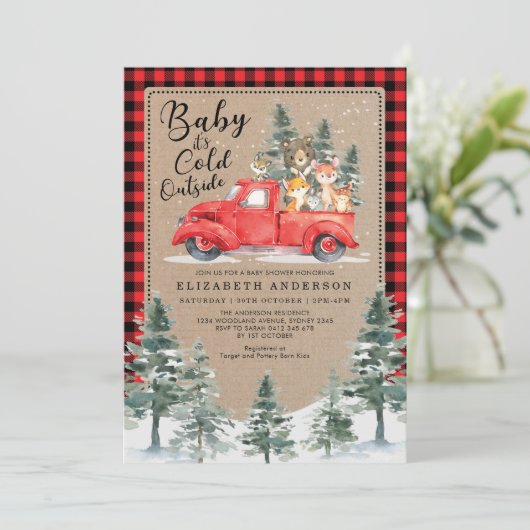Woodland Animals Snowy Winter Baby shower rijden v Kaart (Staand voorkant)