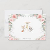 Woodland Animals Soft Blush Pink Flowers Greenery RSVP Kaartje (Achterkant)