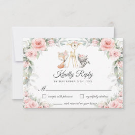 Woodland Animals Soft Blush Pink Flowers Greenery RSVP Kaartje