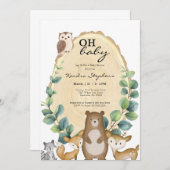 Woodland Animals Spring Baby shower Invitation Kaart (Voorkant / Achterkant)