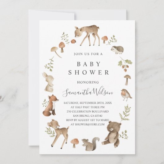 Woodland Animals Spring Baby shower Invitation Kaart (Voorkant)