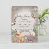 Woodland Animals Striped Baby shower Invitation Kaart (Staand voorkant)