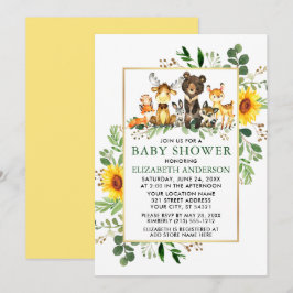 Woodland Animals Sunflower Baby shower Kaart