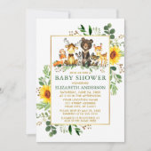 Woodland Animals Sunflower Green Gold Baby shower Kaart (Voorkant)