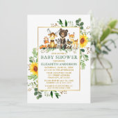 Woodland Animals Sunflower Green Gold Baby shower Kaart (Staand voorkant)