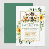 Woodland Animals Sunflower Green Gold Baby shower Kaart (Voorkant / Achterkant)
