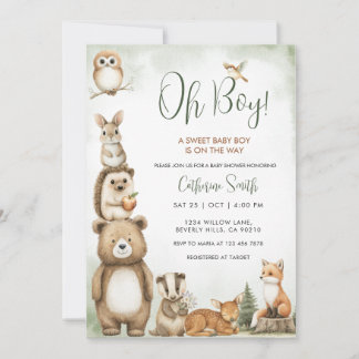 Woodland Animals Sweet Baby Boy Baby Shower Kaart