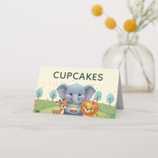 Woodland Animals Sweet Birthday Cupcakes Plaatskaartje (Voorkant)