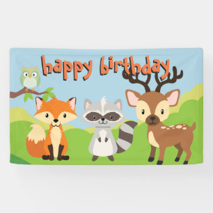 Woodland Animals Theme Birthday Party Banner