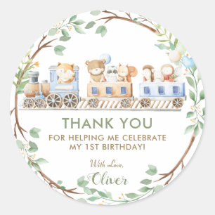 Woodland Animals Train Greenery Dank je wel Ronde Sticker