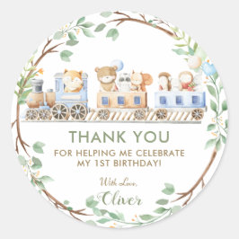 Woodland Animals Train GreenGenery Bedankt Favor Ronde Sticker
