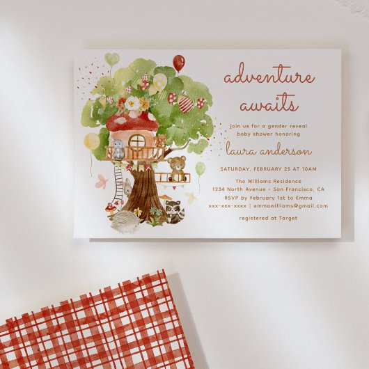 Woodland Animals Tree House Adventure Baby shower Kaart