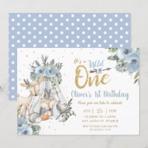 Woodland Animals Tribal Blue Wild One 1st Birthday