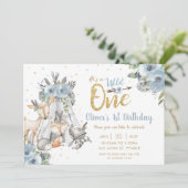 Woodland Animals Tribal Blue Wild One Birthday Kaart (Staand voorkant)