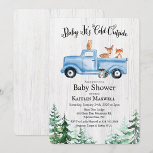 Woodland Animals Truck Baby shower Invitation Kaart