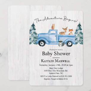 Woodland Animals Truck Baby shower Invitation Kaart