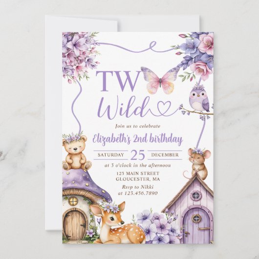 Woodland Animals Twee Wilde 2e verjaardag Kaart (Voorkant)