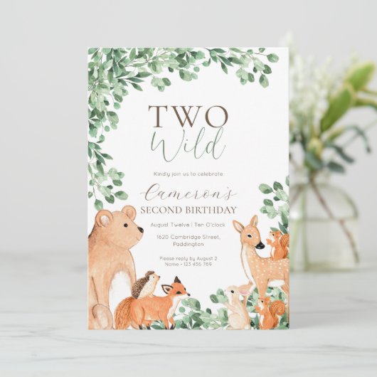 Woodland Animals twee wilde tweede verjaardag Kaart (Staand voorkant)