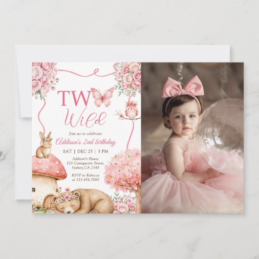 Woodland Animals Two Wild 2nd Birthday Photo Kaart (Voorkant)